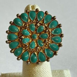 Costume Faux Turquoise Cluster Ring Gold Tone Statement Native Inspired size 5